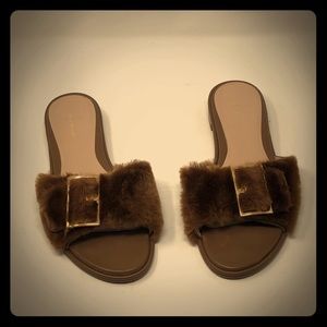Stuart Weitzman Leather Slides with Fur